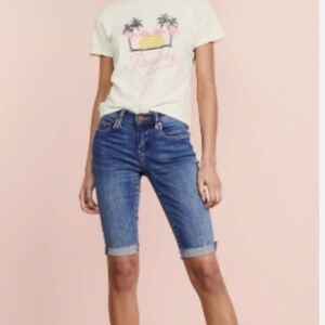 Blank NYC Blue Jean Bermuda Shorts with Frayed Hem size 25